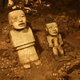 Detail of two standing anthropomorphic sculptures discovered near the terminus of the tunnel beneath the Ciudadela and the Feathered Serpent Pyramid. Photograph by Sergio Gómez Chávez Image courtesy of the Fine Arts Museums of San Francisco